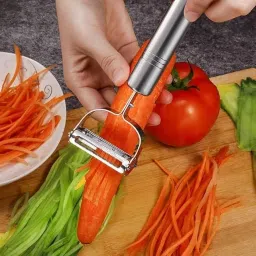 Stainless Steel 2 in 1 Julienne Vegetable Peeler Multi-Functional Fruit Vegetable Shredder Slicer Double Planing Cutter Potato Cucumber Carrot Melon Grater (Silver) image 1