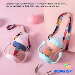 Bundles N’ Joy™ 'V-Straw' Sippy Cup Bottle - Dustproof, Leak-Proof & Anti-Choke Baby Training Cup with Handles,340ml (Sea Green) image 2