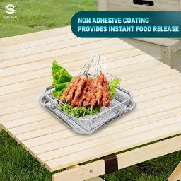 Snevad 2 Set Oven Air Fryer Basket Stainless Steel Crisper Tray and Basket Non-Stick Crisper Oven Tray for Baking and Crispy Chicken, French Fries and Onion Rings Oven Air Fryer Pan Mesh Basket Set image 3