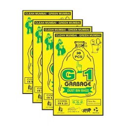 G1 Garbage Dust Bin Bags, 19x21 inches, 30 Pieces, Black, for Home and Commercial Use, Set of 4 image 1