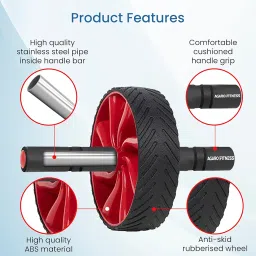 AGARO AR222 Ab Roller SingleWheel, Abdominal Exercise Roller, Home Gym With Knee Mat For Men And Women, Black & Red image 2