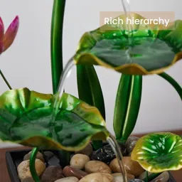 HASTHIP® 3-Tier Lotus Desk Fountain, 10.6'' Indoor Water Fountain Relaxation Tabletop Fountain Desk Home Decor Including Lots of Rocks and Color Changing Glass Ball (Green) image 2