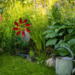 MERISHOPP Iron Wind Spinner with Stake Metal Windmill for Driveway Outside Decor red image 5