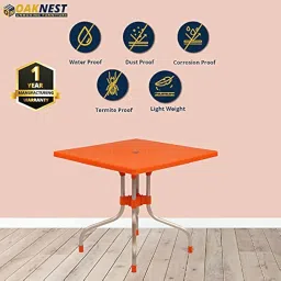 OAKNEST Supreme Olive Plastic Foldable Square Dining Table with Aluminium Base for Dining Room| Garden| Cafe| Restaurent Etc.| 6 Months Warranty* (Orange) image 3