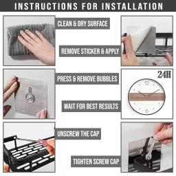 Shynora 2-Pack Shelf Adhesive Multipurpose Kitchen-Bathroom Storage Organizer Rack Shelf Wall Mounted (No Drilling) Bathroom Accessories Coated Finish - Blacks image 4