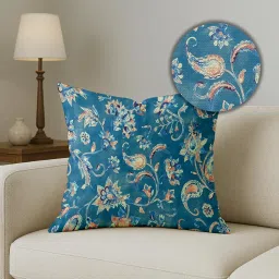 STITCHNEST Floral Decorative Blue and White Printed Poly Cotton Square Cushion Covers. (16 X 16 Inches, Set of 5) image 2