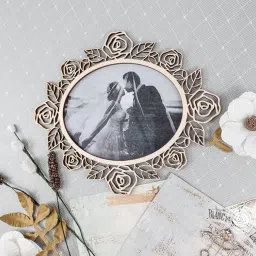 Whittlewud 4 Pcs Floral Wood Frame, Vintage Roses Wood Cut Out, Oval Frame Cutout 6.5x5.6 Inch 3 mm Thick image 3