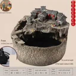 ROYAL FOUNTAIN Decorative Zen Garden Rock Fountain, Indoor Waterfall Basin with Asian Temple Design, Gray Stone image 2