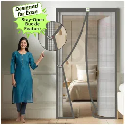 ARMORX High Tensile Polyester Magnetic Door Mosquito Net, Self Closing Magnets with Buckle Strap, Protection from Insects, Pets & KidsFriendly | Classic Grey -210cm x 100cm image 1