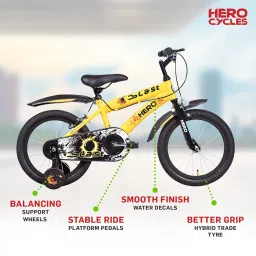 Hero Blast 16T Kids Cycle with training wheels and mudgaurds | Yellow | Easy Self-assembly | Cycle for age 4 to 8 years boys and girls 12 Inches, Rigid image 3