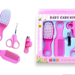 Roswaqio Newborn Baby Grooming Kit – 6 in 1 Newborn Care Set with Brush, Comb, Nail Clipper, Scissors, File & Finger Toothbrush | Safe & Soft Infant Hygiene Kit (Pink), Portable image 1