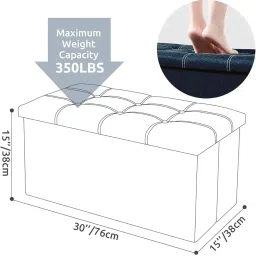Folding Storage Ottoman, Long Shoes Sofa Bench, Fabric Linen Footrest Stool for Laundry, Storage Space, End of Bed Seat, Toys Storage Organizer Bin Box with Lidded Cover (76X38X38 CM, Blue) image 2