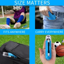 ouyili Sports Ball Pump Kit - Portable Air Pump Two-Way Dual Action Inflatable Perfect for Basketballs, Soccer Balls and More - Professional Hand Pump Kit with Needles and Flexible Hose (Blue) image 2