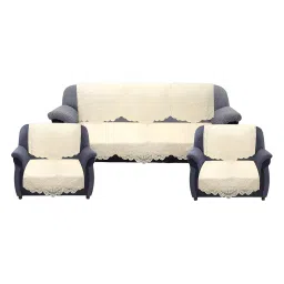Kuber Industries Floral Sofa Cover 5 Seater|Cotton Sofa cover 3 Seater And 2 Seater|Full cover Set For Couch Seat|Pack of 6 (Cream) image 1
