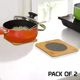 HOKIPO® Eco-Friendly Bamboo Wooden Coasters for Home Pan Pot Holder for Dining Table Heat Pad for Kitchen - Pack of 2 (AR2922) image 5