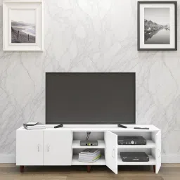 Engineered Wood TV Entertainment Unit for Living Room, Set Top Box Stand/TV Cabinet with 4 Door & Open Shelf (160Wx48H) | DIY, 1 Year Warranty | Frosty White image 3