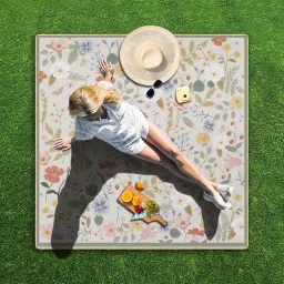 Cuslnox Picnic Blankets Waterproof Foldable Extra Large,80"x 80" Outdoor Beach Blanket Sandproof,3-Layer Lightweight Handy Mat Tote Picnic Camping Rugs for Outside Your Rv(Strawberry Floral) image 4