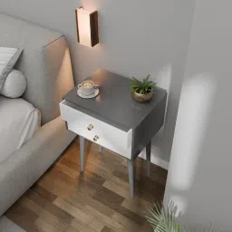 ETIQUETTE ART Modern Bedside Table with Solid Wood Legs, Minimalist and Practical End Side Table with Drawer Storage, Easy Assembly (Black White) (Grey White) image 1