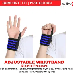 Aprodo Cotton Wrist Wraps with Thumb Loops - for Men & Women One Size Fits All (Black Blue) image 5