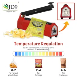 JD9 12 Inch Metal Premium Range Heavy Duty Heat Sealer Machine, Impulse Sealer for Plastic Bag, Packing Machine (Red) image 2