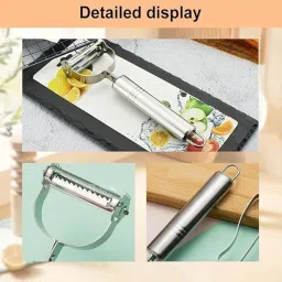 Stainless Steel 2 in 1 Julienne Vegetable Peeler Multi-Functional Fruit Vegetable Shredder Slicer Double Planing Cutter Potato Cucumber Carrot Melon Grater (Silver) image 4