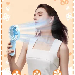 CostarMatter AirQ Mini Portable Fan - Powerful Brushless Motor Handheld Fan with Creative Light, 3-Speeds, Lightweight, USB Rechargeable Fan for Women, Child Use in Indoor and Outdoor (Blue) image 2