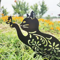 2pcs Iron Cat Garden Stakes Silhouettes Art Decoration Outdoor Park Patio image 2