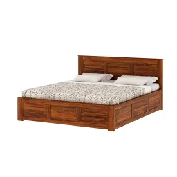 Ganpati Arts Seesham Wood Swiss King Size Bed with Box Storage | Wooden Double Bed Cot Palang Furniture for Bedroom Living Room Home Hotel (Natural Finish) image 5