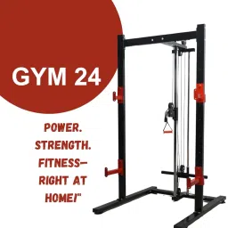 Gym24 Equipments Squat Rack with Single Pully Cable Cross Plate Loaded, Home Gym with Half Rack ( Red Black) image 1