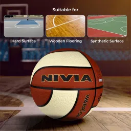 Nivia Warrior Basketball, As per BFI Standard, 12 Panels, Molded Soft Rubber Cover with Pebbled Texture, Butyl Threadwounded Bladder, Made for Tournaments, to Play on All Indoor & Outdoor Surfaces image 4