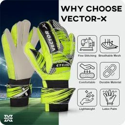 Vector X Cyclone Goalkeeper Gloves Strong Grip for The Toughest Saves,with Finger Spines to Give Splendid Protection and Comfort,Latex Palm,Use for Football,White-Green-Black(Size,7) image 1