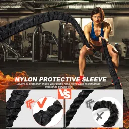 Battle Ropes for Home Gym Exercise: 1.5 Inch Diameter 40FT Length Workout Rope Exercise Rope Training Ropes with Protective Sleeve, Heavy Battle Rope for Workout Exercise Fitness & Strength Training image 1