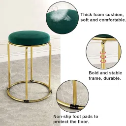 NUTECH IMPEX Vanity Stools Coffee/Tea/Milk Shop Bar Stools Bedroom Velvet Household Round Dining Stool Metal Stool Legs with Non-Slip Foot Pads, Multi-Purpose Seating (Silver Legs, Green) image 2