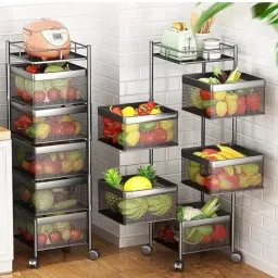 Metal Kitchen Trolley Kitchen Organizer Items and Kitchen Accessories Items for Kitchen Rack Square Design for Fruits & Vegetable Onion Storage Kitchen Trolley with Wheels (5 Layer) image 3