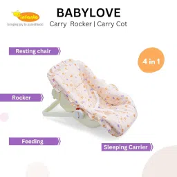 Infanto BabyLove Carry Rocker Carry Cot The Ultimate Baby Companion | Storage Box | Sleeping Carrier | 3-Point Harness | Antimosquito Mesh | Rocker and Feeding Chair-RB45-STD (Orange) image 1