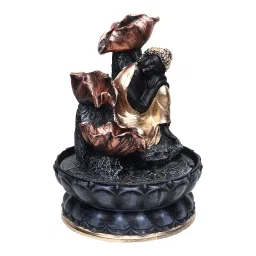 VIVARS Meditating Buddha Resin Tabletop Waterfall Fountain - Zen Indoor Water Feature for Relaxation, Home, Office, Bedroom Decor (Gold-Black) image 3