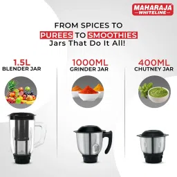 Maharaja Whiteline Joy Turbo Mixer Grinder | 800 W & 20,000 RPM Motor | Stainless steel Blades | Cooling Operation | 4 Jars, 7 Blades- Knead, Chop, Whisk, Slice & Shred | 4.9 Kg | Black & Grey image 5