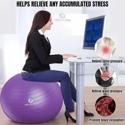 HEALTHTREK Swiss Ball 55 CM with Foot Pump Anti Burst Stability Ball for Home Gym Workout (55 CM, Purple) image 4