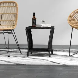 UF Outdoor Patio Coffee Table for Garden Round Glass-Top All-Weather Rattan Wicker Coffee Table for Terrace, Lawn, and Balcony Seating (Black) image 2