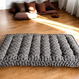 Adim's Cotton Quilt Mattress Gadda – Firm Indian Floor & Bed Mattress | Traditional Futon Style with Soft Cotton Filling & Premium Shine Grey Design (Box, Single (3 x 6 Ft) image 1