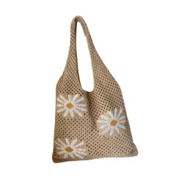 the style sutra Knitted Tote Bag Practical Casual Beach Tote for Birthday Gift Seaside Party Khaki image 5