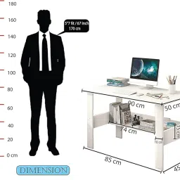 Lukzer Engineered Wood Computer Desk with One Tier Shelves Laptop Study Table for Office Home Workstation Writing Modern Desk (ST-004/ White / 90 x 50 x 77 cm) image 1