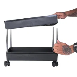 4-Tier Rolling 4 Compartments Storage Cart, Mobile Utility Organizer with Wheels, Black image 4