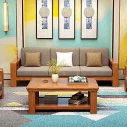 NKF CARVE Wooden Sofa Set 5 Seater for Living Room | Sheesham Wood 5 Seater Sofa Set for Home & Office | Solid Wood Sofa Set 5 Seater, Brown Teak Finish image 3