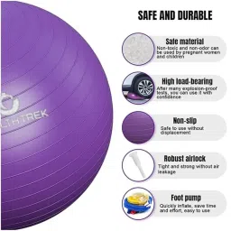 HEALTHTREK Swiss Ball 55 CM with Foot Pump Anti Burst Stability Ball for Home Gym Workout (55 CM, Purple) image 1
