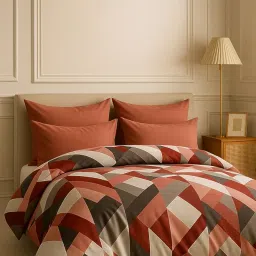 Geometric Pattern Duvet Cover Set, King Size, Modern Terracotta and Grey Design image 1