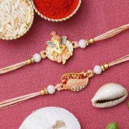 eCraftIndia Set of 2 Lord Ganesha, Krishna Rakhis, Best Bro Ever Fridge Magnet with Roli Chawal Pack - Rakhis for Brother, Bhabhi, Kids image 3