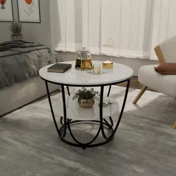 ETIQUETTE ART Modern Faux Marble Top Round 2 Tier Metal Coffee Tables Living Room Table Sets, Sofa Center Table End Tables with Metal Frame Home Decor for Living Room (Black & White) image 3