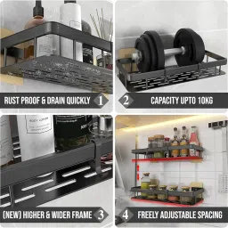 Shynora 2-Pack Shelf Adhesive Multipurpose Kitchen-Bathroom Storage Organizer Rack Shelf Wall Mounted (No Drilling) Bathroom Accessories Coated Finish - Blacks image 3