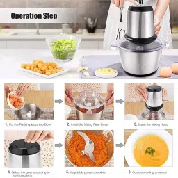 HARISMRUTI Electric Chopper, Meat Chopper With Stainless Steel Bowl Heavy 700W Motor - 2 Speed Modes For Kitchen Food Processor, Meat, Vegetables, Onion, Mince (Electric, 2 Liter) image 3